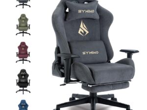 Symino Gaming Chair, Computer Chair with Footrest, Headrest and Lumbar Support, Ergonomic PC Chair, Height Adjustable Rotating Task Chairs, Gray