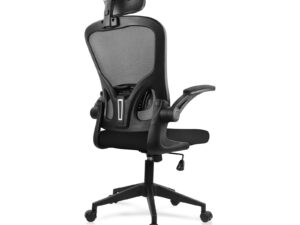 JAJALUYA Office Chair Mesh Computer Chair with Adjustable Headrest and Lumbar Support Desk Chair Ergonomic Office Chair with Flip-up Armrest for Home Office Study (Black)
