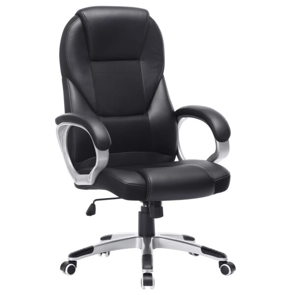 SONGMICS Executive Office Chair with High Back, Durable and Stable, Height Adjustable, Ergonomic, Black, OBG22BUK, 73 x 70 x (112-122) cm, 777OBG22BUK