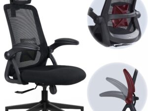 Realm of Thrones CAPTAIN Ergonomic Office Chair for Home, Heavy Duty Steel Base, Versatile Flip-up Armrests, Adjustable Lumbar Support, Mesh Back Comfort Cushion Seat for Computer Desk/Gaming (Black)