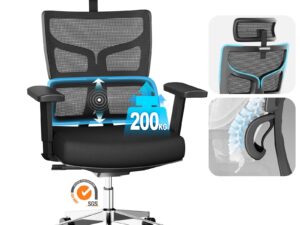 MELOKEA 200kg 440LBS Big and Tall Ergonomic Office Chair for Heavy People, Wide Mesh Heavy Duty Chair XL with Auto-chasing Lumbar, 3D Widened Arm, 90° 110° 122° Lock, EN12520 ReliefBack Max(Black)
