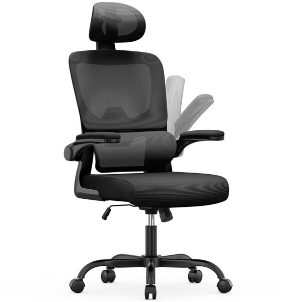naspaluro Ergonomic Office Chairs with Lumbar Support, High Back Home Office Desk Computer Chairs, Adjustable Headrest and Flip-up Armrests, Swivel Mesh Task Chair-Black Chair
