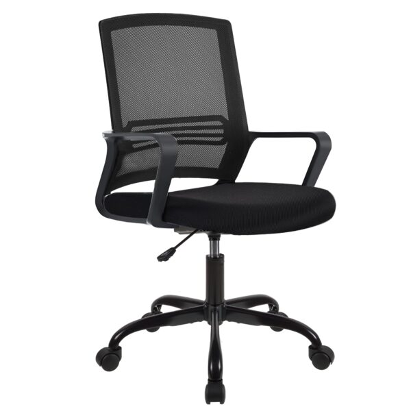 T-THREE. Adjustable office chair, ergonomic swivel seat, executive and computer chair with lumbar support, height adjustment, 360° rotation, mesh backrest for home office(BLACK)